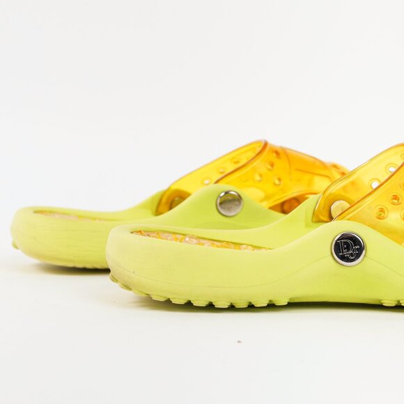 Dior Y2K Yellow Perforated Logo Rubber Slide Sandals - Picture 9 of 11